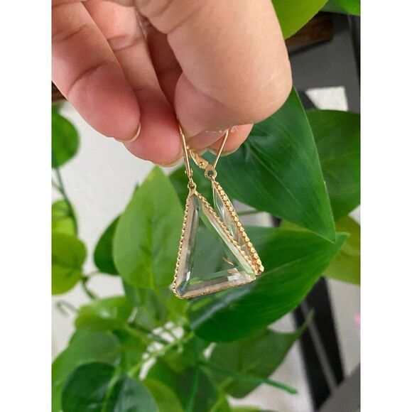 14k Clear Glass Dangle Earrings - Picture 6 of 8